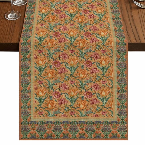 Table Runners 36 Inches Long Dress Scarves, Brown Red Floral Boho Farmhouse Kitchen/Dining Table Runner, Short Coffee Tablerunners, Vintage Ethnic Tribe Abstract Art 13x36 Inch