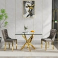 thumbnail image 3 of 36'' Square Dining Table for 2-4, X-Shape Metal Legs, Glass Tea Table Square Gold Kitchen Table for Small Space, 3 of 14