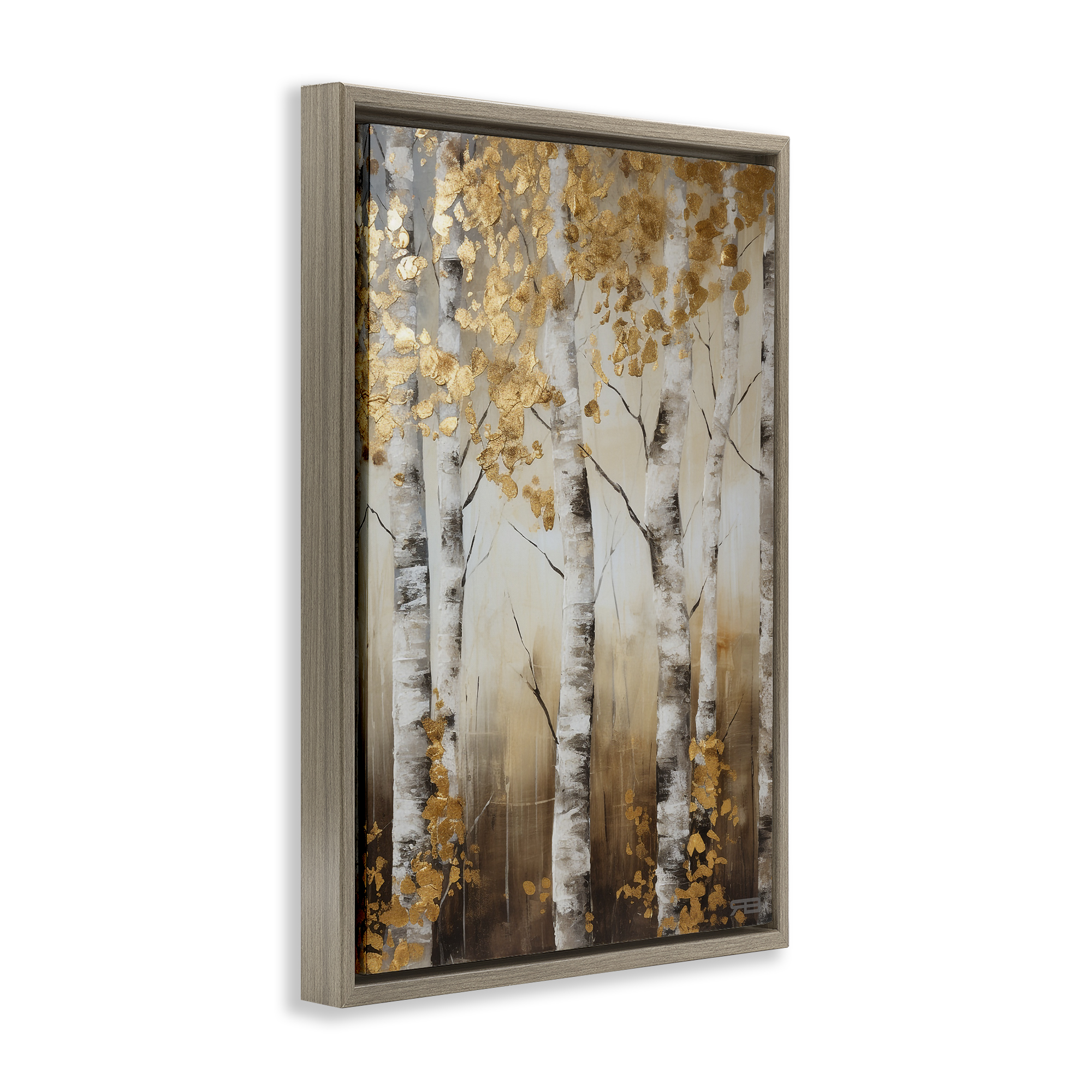 Stupell Industries Fall Foliage Birch Landscape Painting Brown Floater Framed Art Print Wall Art, 21 x 31