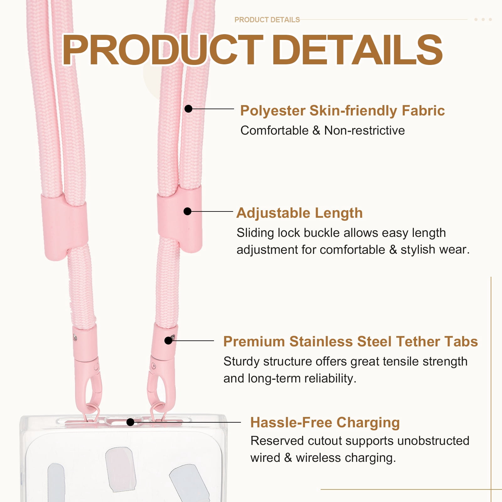 Uxcell 2Set Phone Lanyard (Light Pink) - Adjustable Anti Theft, Phone Strap Crossbody Neck Strap with Tether Tabs Most Smartphones, Fits Travel Essentials