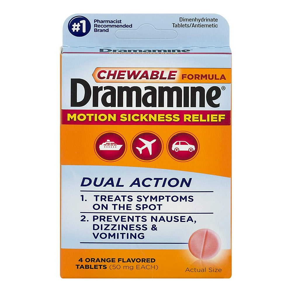 3 Pack Dramamine Chewable Orange Flavored Motion Sickness Tablets 4
