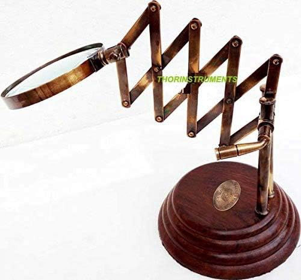 Vintage Style Desk Top Channer Magnifier Nautical Brass Magnifying Glass on Wooden Stand Rustic Vintage Home Decor Gifts