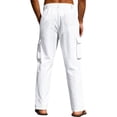 thumbnail image 5 of Mifsaly Linen Cargo Pants Men Summer Wide Leg Lightweight Summer Beach Trousers with Multi Pockets Elastic Waist Drawstring Breathable Cotton Tracksuit Bottoms M, 5 of 5