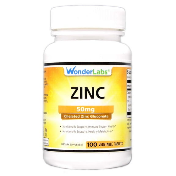 Zinc 50 mg | Chelated Zinc Gluconate - 100 Tablets