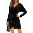 thumbnail image 3 of Luiryar Womens Velvet V Neck Long Sleeve Dress Elegant Ruched Midi Wrap Dresses Cocktail Wedding Guest Bodycon Dress Summer, 3 of 9