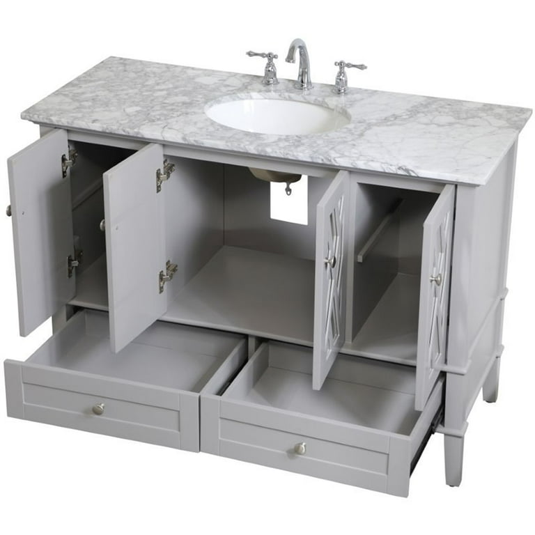 36 Contemporary Bathroom Vanity with Top Sink, 2 Soft Close Doors, and 6  Drawers, Gray - ModernLuxe