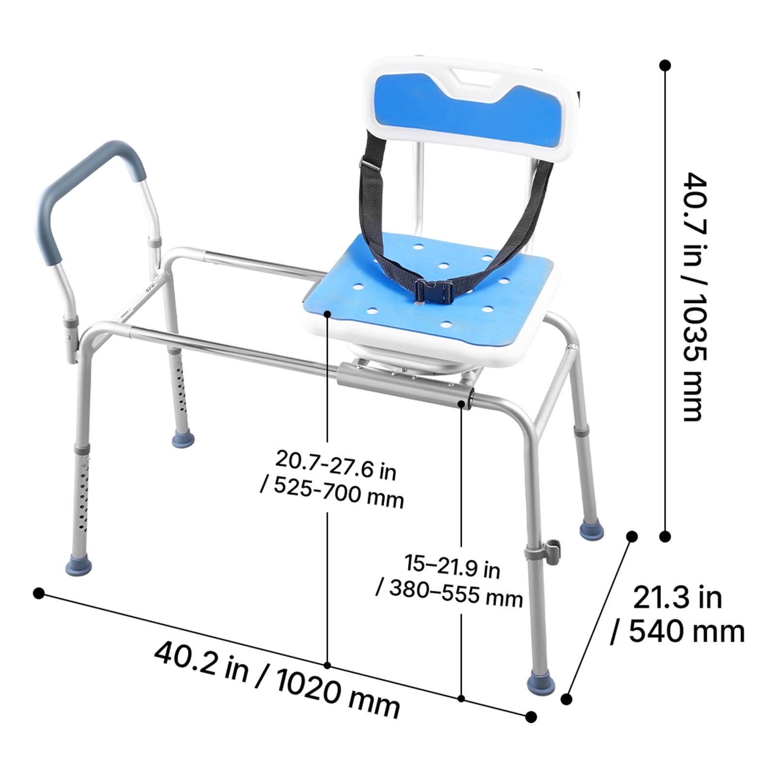 VEVOR Sliding Shower Chair, 400 lbs Tub Transfer Bench for Bathtub with Swivel Seat, Padded Shower Bench with Arms and Backrest, Height Adjustable for Handicap, Adults, Seniors, Elderly and Disabled