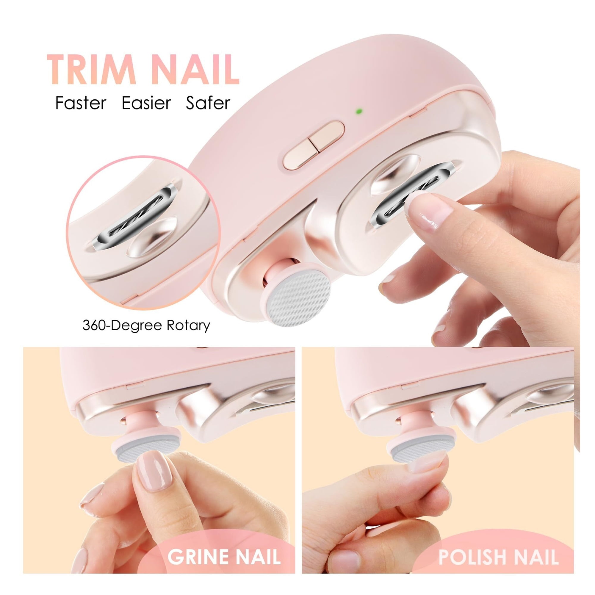 Electric Nail Clippers Upgraded 3 in 1 Automatic - with Polishing, Dust Storage & LED Light, Nail File Toenail Trimmer, Gifts for Women Men Mom Her Him Kids Adults Senior Baby Teacher Students (White)