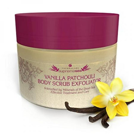 Salt & Oil Based Body Scrub Exfoliator Vanilla Patchouli: Get a Soft Skin With a Divine Scent! Organic & Natural Deep Cleanse, Use Before Self Tanning, Treat Acne, Wrinkles, Ingrown Hair, (Best Scrub For Ingrown Hair On Legs)