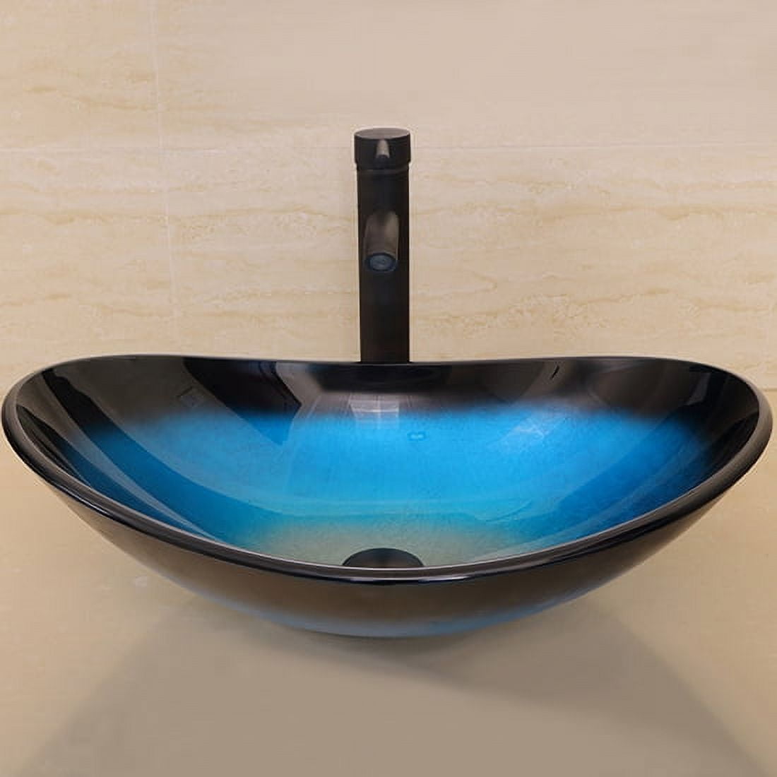Wonline Modern Bathroom Oval Tempered Glass Vessel Sink Orb Pop up Drain & Faucet Bowl Vanity Basin Combo
