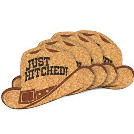 Just Ducky - Ducky Days 8497191 3.25 x 4.75 in. Just Hitched Cowboy Hat Cork Coaster Wedding Favors - Set of 4