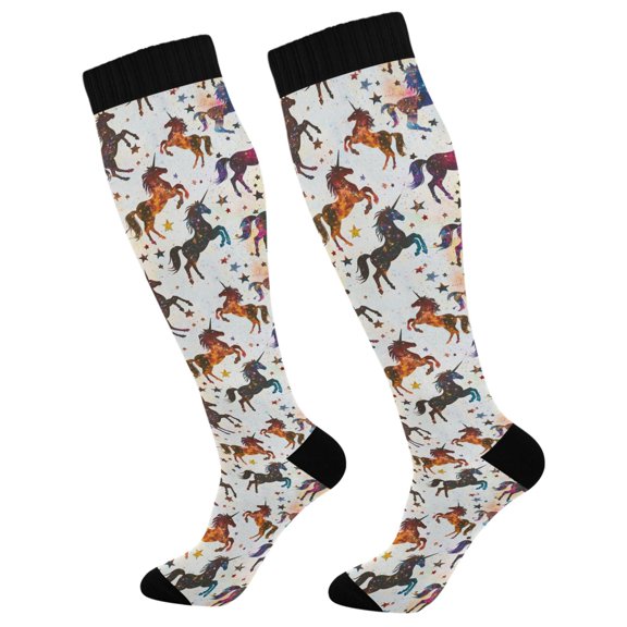 FORMRS Womens Knee High Socks Casual Long Thick Travel Daily Wear, 1 Pair, Rainbow Stars Pattern