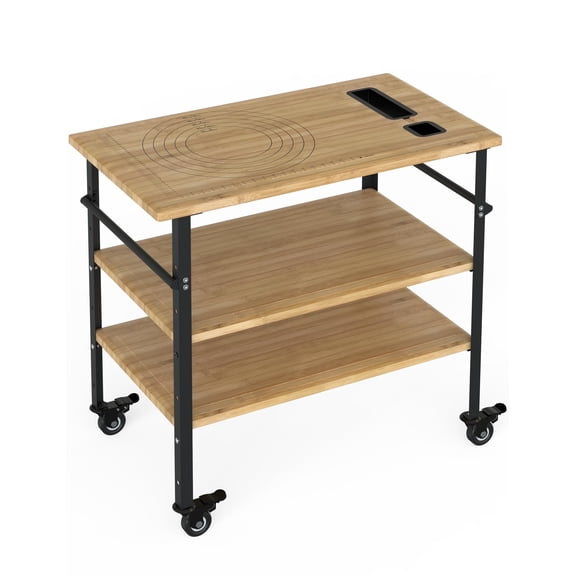 Goldensoil 33" 3-Tier Bamboo Outdoor Grill Cart, Bar Cart Food Prep Table Kitchen Prep