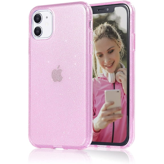 Compatible with iPhone 11 Case, Glitter Sparkle Bling Anti-Scratch Shockproof Protective Flexible Phone Cases Cute Slim Thin Cover for Women Girls (6.1 inch) 2019 -Pink Glitter