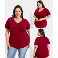 thumbnail image 2 of TIYOMI Ladies Plus Size 4X Wine Red Tops V Neck Blouses Short Sleeve Shirts Casual Summer Button Pullover 4XL 24W 26W, 2 of 7