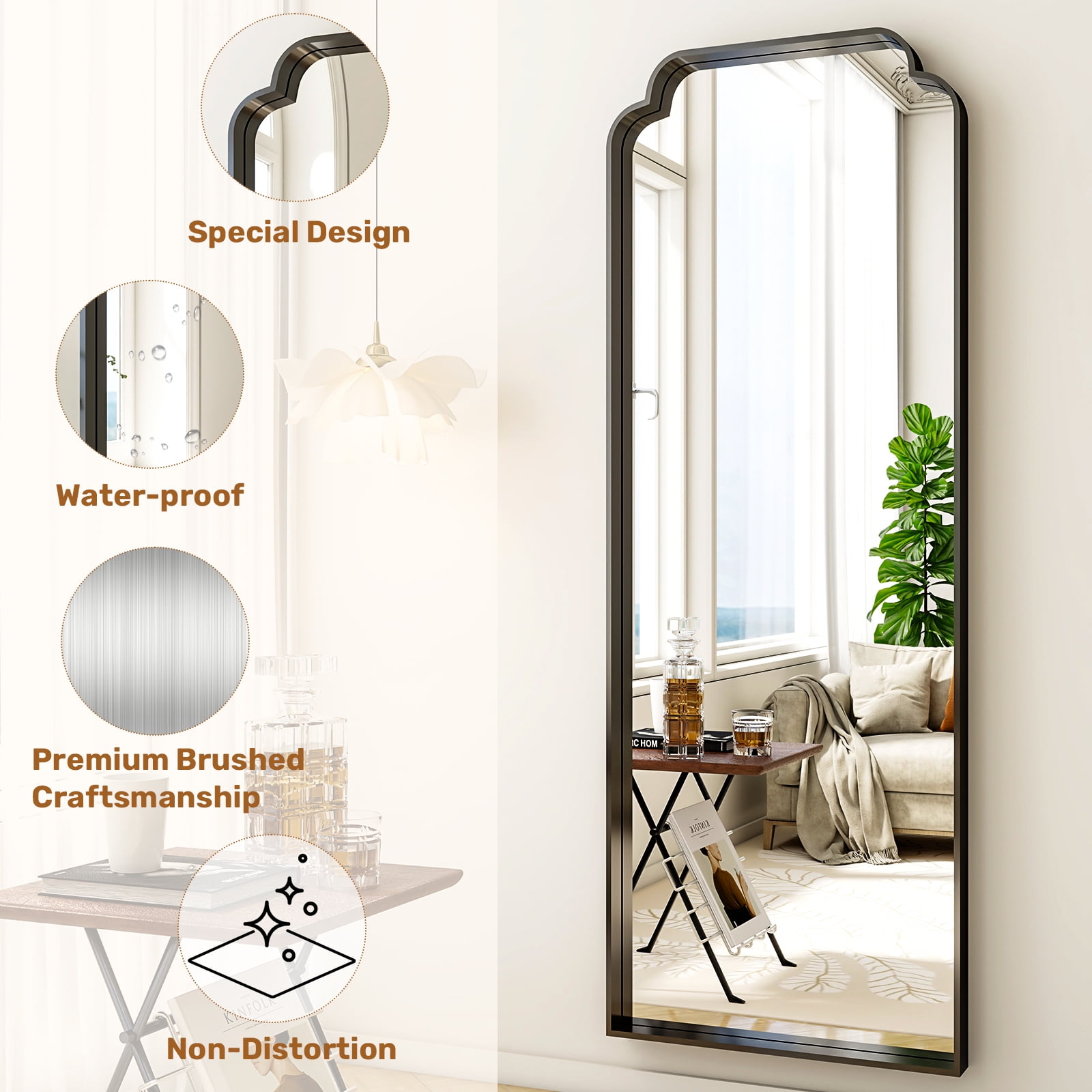 AUROMIR 64"x21" Arched Full Length Mirror Modern Floor Mirror with Deep Frame, Black