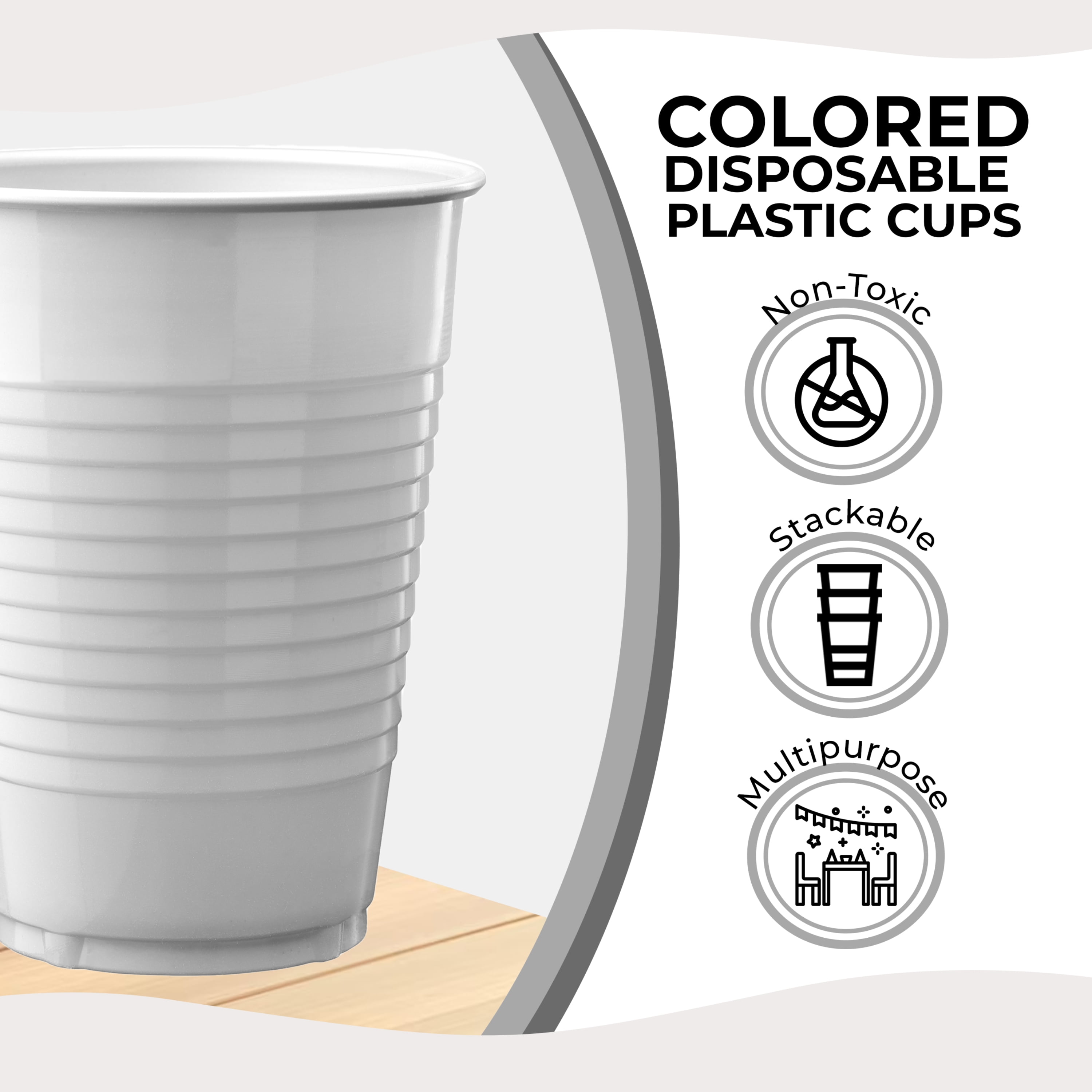 Touch of Color Plastic Cups, White, 12 oz - 20 count