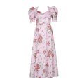 thumbnail image 2 of ITFABS Robe Longue Femme, Imprimé Floral Col en V Manches Courtes Bouffantes une-Pièce, 2 of 10