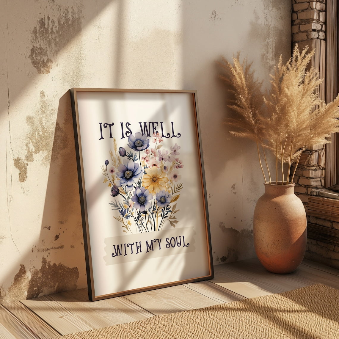 It is Well with My Soul Wall Print It is Well Floral Christian Wall Art Modern Scripture Print Boho Bible Verse Wall Decor Religious Unframed Paper Print