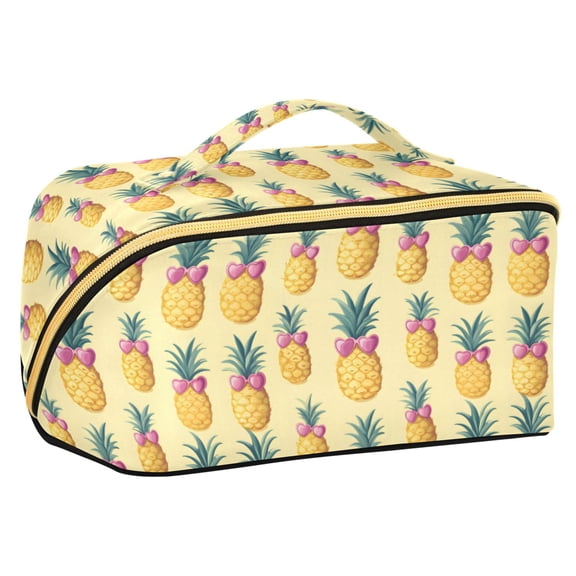 FORMRS Makeup Bag Travel Cosmetic Organizer for Women Fold Flat Zipper Pouch with Handle, Pineapple Love