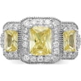 thumbnail image 5 of Sterling Silver Cheryl M Rhod-Pl Yellow And White Cz 3 Stone Ring (Size 6) Made In China qcm391-6, 5 of 5