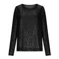 thumbnail image 4 of Lenpel Sequin Tops for Women Casual Loose Long Sleeve Crew Neck Sparkly Glitter T Shirts Party Clubwear Blouses(Black,Large), 4 of 7