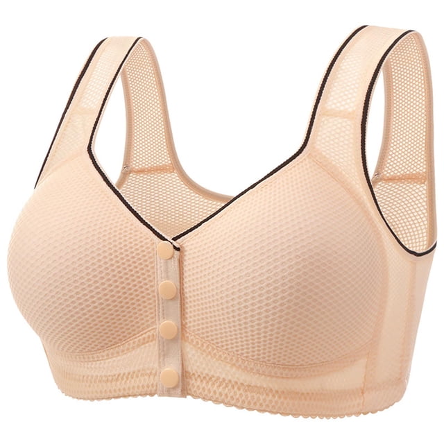hoksml Woman's Front Buckle Bra Mesh Ventilate Front Button Bra Fashion Thin Style Without Steel Rim Full Coverage Bra Front Closure Bras 2025 Clearance