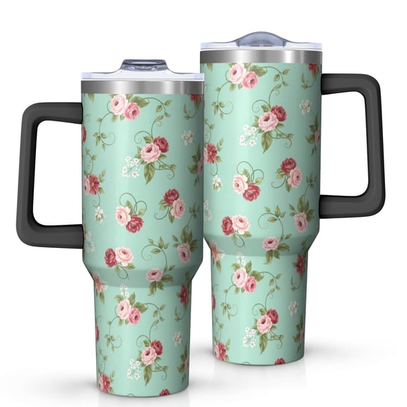 40oz Pioneer Flower Floral Print Pattern Insulated Tumbler with Handle, BPA-Free Leak Proof Lid and Straws, Double Wall Vacuum, Hot 12h/Cold 34h