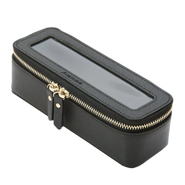 Bolsa para brochas de maquillaje Aveniee, transparente y delgada, con soporte para cosméticos, color negro