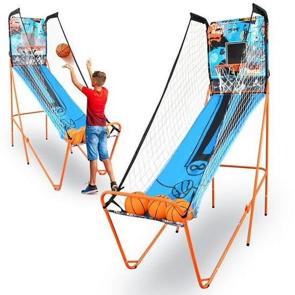 SereneLife Single Hoop Basketball Shootout Indoor Home Arcade Game with Electronic LED Digital Blue