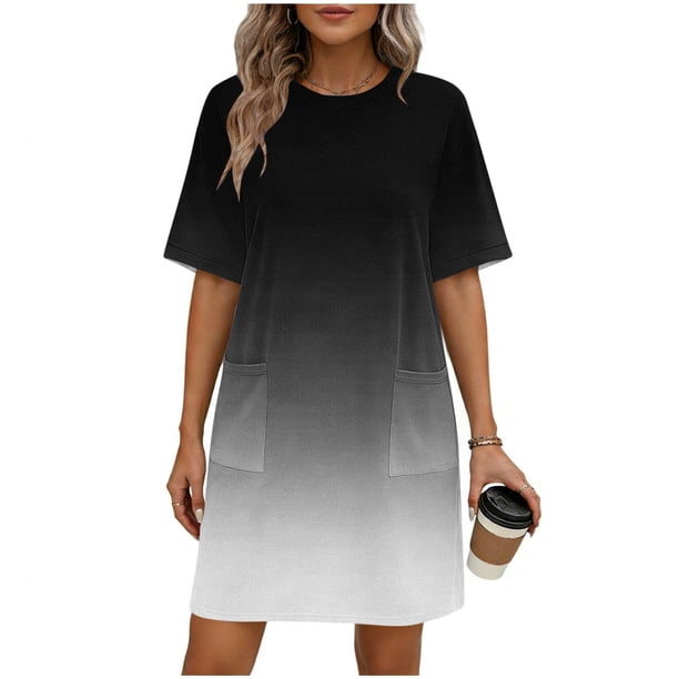 Mujeres Manga Corta Tops Impresión Casual Cuello Redondo Vendaje Vestido Falda de las Señoras, Vestido de Manga Corta para las Mujeres Primavera Verano Uso Diario