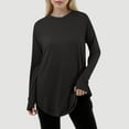 thumbnail image 2 of Women's T-Shirts Casual Solid Color Loose Round Neck Long Sleeve Thumb T Shirt Pullover Top for Everyday Wear and Comfort, 2 of 6