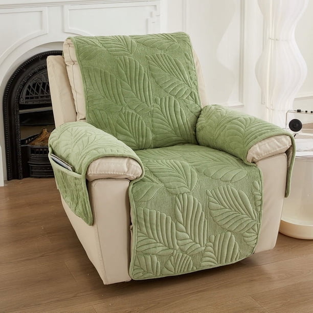 Nvzi Funda de sofá acolchada con hojas, funda de sofá reclinable sin pelusa, fácil de instalar, lavable, protector de sofá de 23,62 x 88,58 pulgadas (verde)