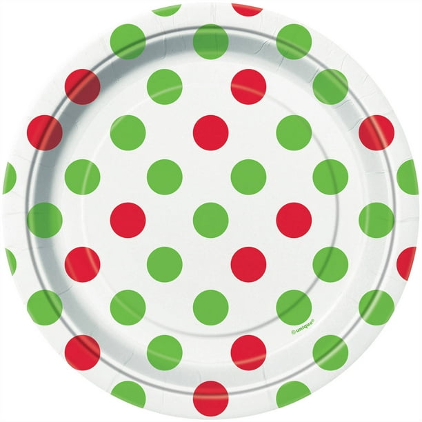 7" Christmas Polka Dot Paper Dessert Plates, 8ct