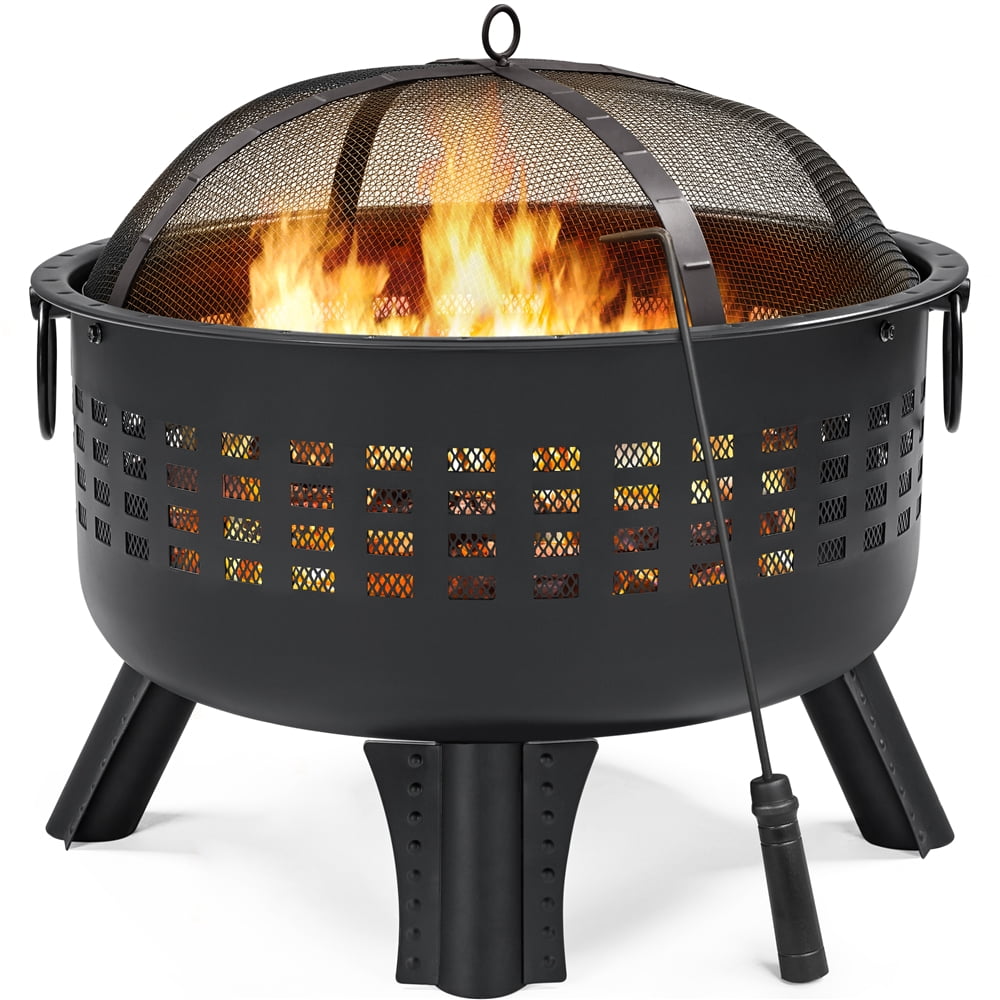 John Timberland Rustic Black Fire Pit Round 30" Animal Cut Steel Wood  Burning with Spark Screen and Fire Poker for Outside Backyard Patio Camping  - Walmart.com