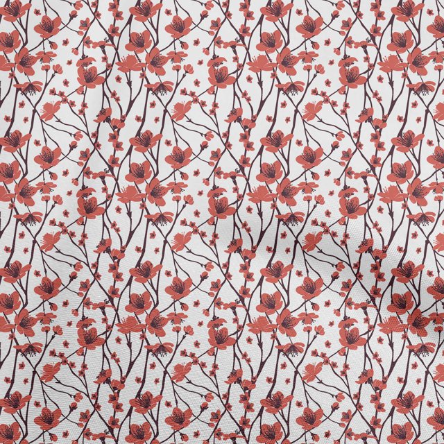 oneOone Cotton Flex Red Fabric Kids Floral Craft Projects Decor Fabric Printed By The Yard 40 Inch Wide