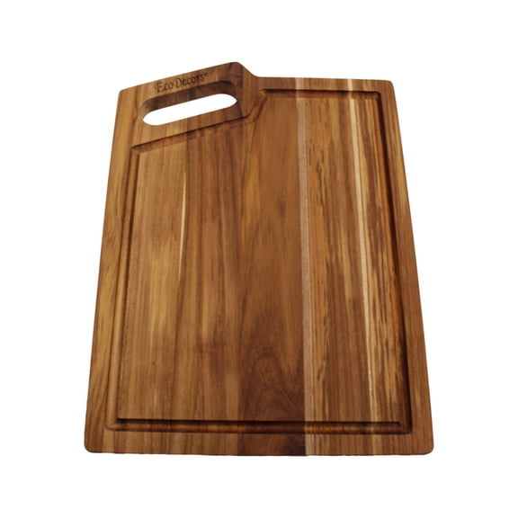 EcoDecors 14" x 10" FSC Teak Edge Grain Cutting Board with Handle  Groove