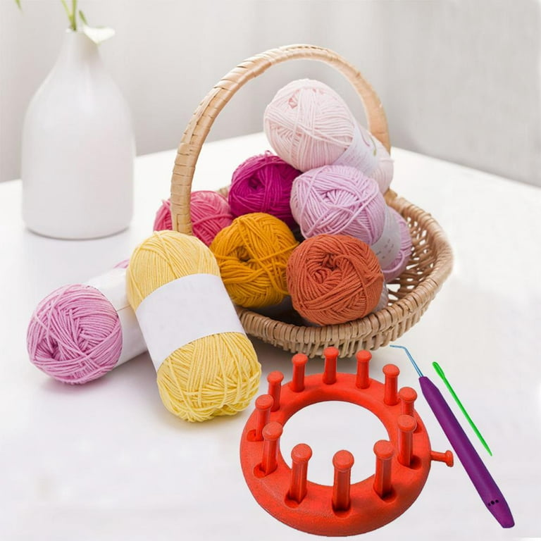 Round Knitting Loom Set with Hook Needle Kit Yarn Cord Knitter 4 Hat Looms  (Pink)