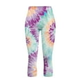 thumbnail image 4 of SCRAWLGOD Tie-Dye Blue Violet Women's Capri Yoga Pants with Pockets High Waisted Yoga Legging for Workout Tummy Control Breathable Casual Cropped Tights, XS, 4 of 7