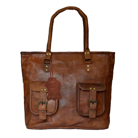 Madosh, Genuine Leather Women's Tote Handbag Brown Shoulder Purse Everyday Bag