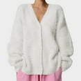 thumbnail image 3 of HTNBO Womens Fuzzy Cardigan Sweater V Neck Long Sleeve Button Down Slouchy Furry Knit Sweaters, 3 of 6