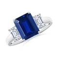 thumbnail image 1 of Angara Lab Grown Blue Sapphire Ring - Emerald-Cut Blue Sapphire and Lab Diamond Three Stone Ring in 925 Sterling Silver for Women (Ring Size = 10), 1 of 9