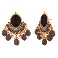 thumbnail image 3 of Efulgenz Indian Jewelry Antique Crystal Stone Faux Pearl Beads Drop Big Stud Earrings Set for Women, Black, 3 of 4