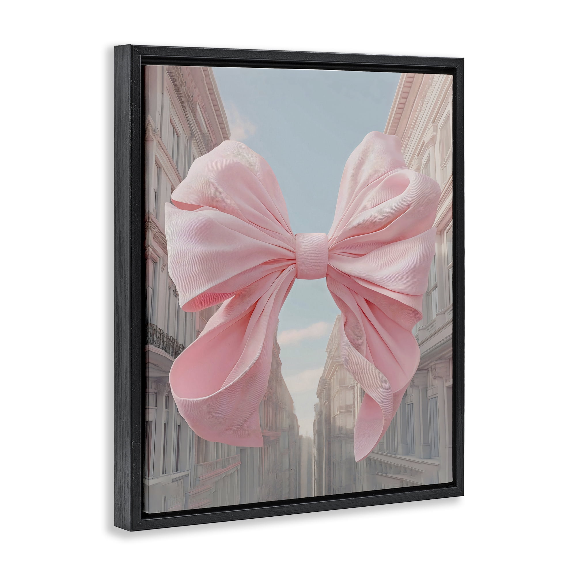 Stupell Industries Pink Bow over City Street Black Framed Floater Canvas Wall Art, design by The Prints Vibe