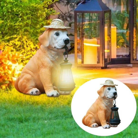 Solar Garden Dog Statue Decorated With Hat And LED Lights Cute Resin Dog Statue Decorated With Hat And Solar LED Lights Puppy Outdoor Solar Light Patio Porch Gift