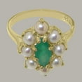 thumbnail image 5 of LBG British Made 10k Yellow Gold Natural Emerald & Cultured Pearl Womens Statement Ring - 33 size options - Size 9, 5 of 6