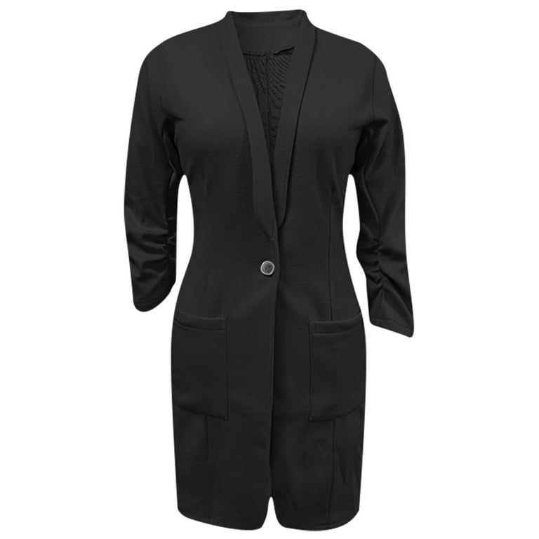 Smihono Women's Fashion Midi Blazer Suit Coat Double Breasted Flash Picks Button Long Sleeve Womens Suit Solid Business Trendy Work Lapel Collar