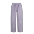 thumbnail image 6 of Mohiass Striped Linen Pants Women Side Button Elastic Waist Capri Gauze Pants Lightweight Summer Beach Cropped Trousers 2025 Light Purple M, 6 of 7