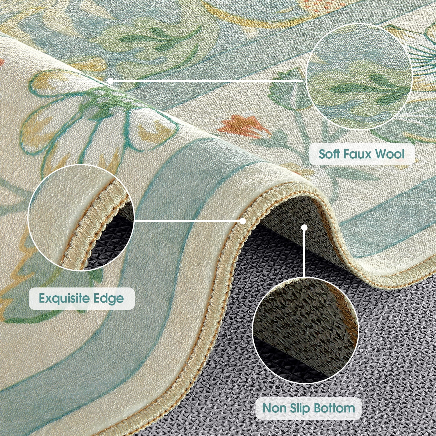 Toyoso 9x12 Area Rug Living Room Rugs - Washable Vintage Floral Soft Thin Large Rug Indoor Floor No Slip Rug Carpet for Bedroom Under Dining Table Home Office Decor - Blue Green