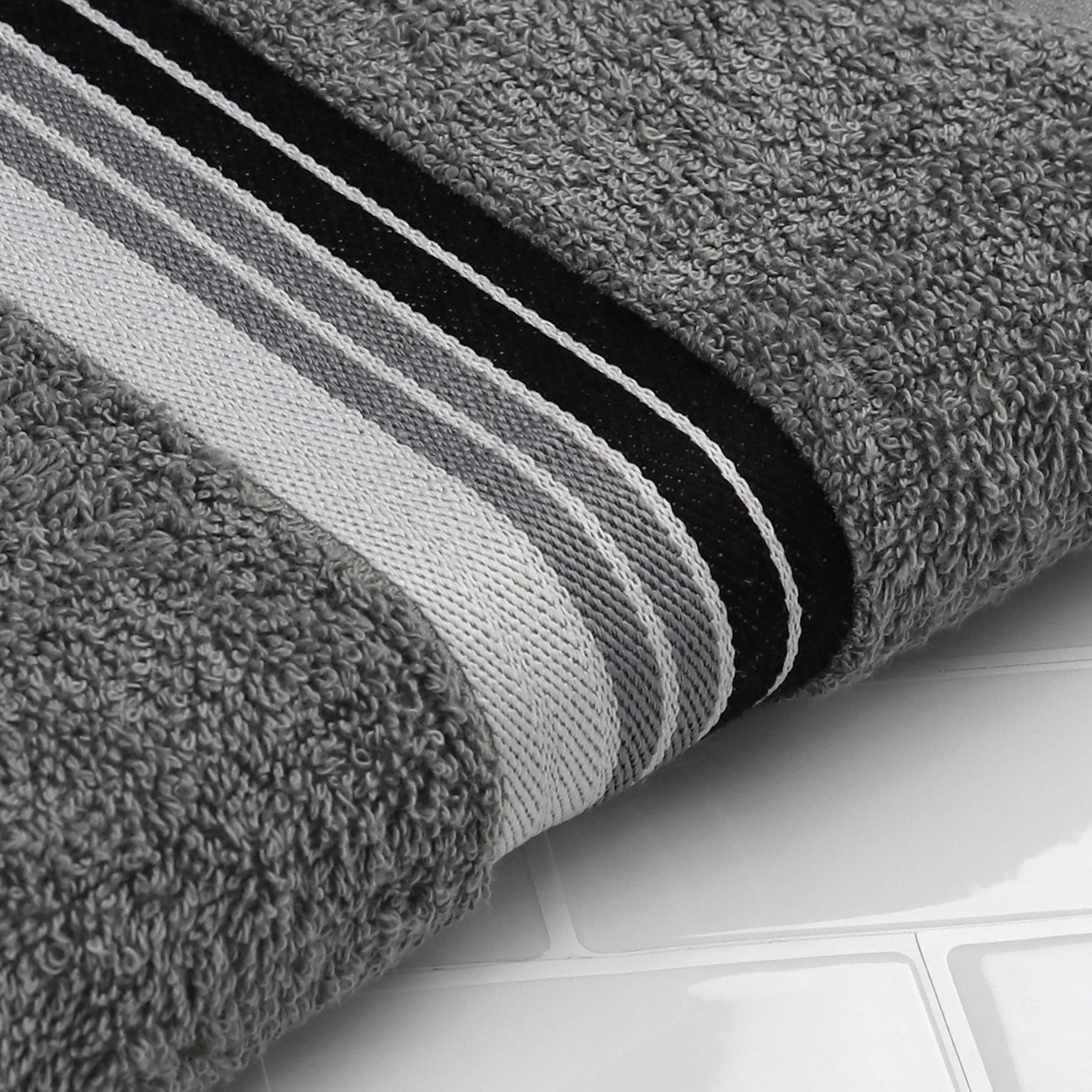 (2 pack) Mainstays 100% Cotton Bath Towel, Super Soft and highly absorbent Basic Striped Premium Bath Towel for Bathroom, Hotels, Spa and Gym – Grey